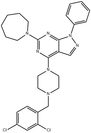 6-(1-azepanyl)-4-[4-(2,4-dichlorobenzyl)-1-piperazinyl]-1-phenyl-1H-pyrazolo[3,4-d]pyrimidine Struktur