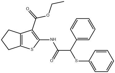 ethyl 2-{[phenyl(phenylsulfanyl)acetyl]amino}-5,6-dihydro-4H-cyclopenta[b]thiophene-3-carboxylate Struktur