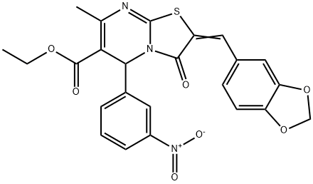 ethyl 2-(1,3-benzodioxol-5-ylmethylene)-5-{3-nitrophenyl}-7-methyl-3-oxo-2,3-dihydro-5H-[1,3]thiazolo[3,2-a]pyrimidine-6-carboxylate Struktur