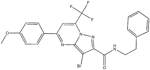 3-bromo-5-(4-methoxyphenyl)-N-(2-phenylethyl)-7-(trifluoromethyl)pyrazolo[1,5-a]pyrimidine-2-carboxamide Struktur