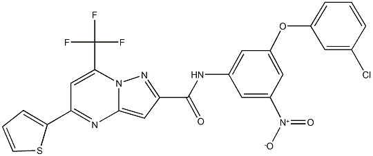 N-{3-(3-chlorophenoxy)-5-nitrophenyl}-5-(2-thienyl)-7-(trifluoromethyl)pyrazolo[1,5-a]pyrimidine-2-carboxamide Struktur