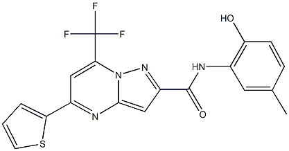 N-(2-hydroxy-5-methylphenyl)-5-(2-thienyl)-7-(trifluoromethyl)pyrazolo[1,5-a]pyrimidine-2-carboxamide Struktur