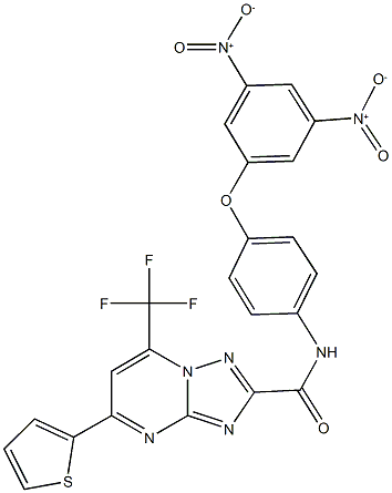 N-(4-{3,5-bisnitrophenoxy}phenyl)-5-(2-thienyl)-7-(trifluoromethyl)[1,2,4]triazolo[1,5-a]pyrimidine-2-carboxamide Struktur