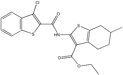 ethyl 2-{[(3-chloro-1-benzothien-2-yl)carbonyl]amino}-6-methyl-4,5,6,7-tetrahydro-1-benzothiophene-3-carboxylate Struktur