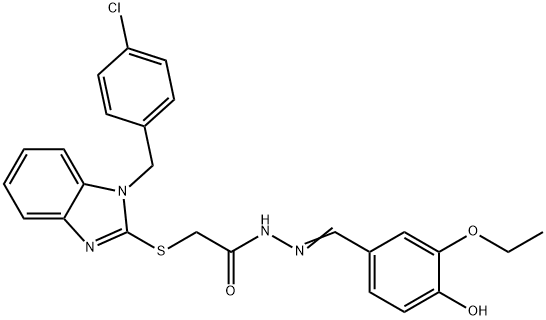 2-{[1-(4-chlorobenzyl)-1H-benzimidazol-2-yl]sulfanyl}-N'-(3-ethoxy-4-hydroxybenzylidene)acetohydrazide Struktur