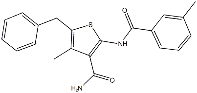 5-benzyl-4-methyl-2-[(3-methylbenzoyl)amino]-3-thiophenecarboxamide Struktur