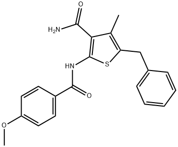 5-benzyl-2-[(4-methoxybenzoyl)amino]-4-methyl-3-thiophenecarboxamide Struktur