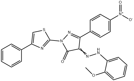 3-{4-nitrophenyl}-1-(4-phenyl-1,3-thiazol-2-yl)-1H-pyrazole-4,5-dione 4-[(2-methoxyphenyl)hydrazone] Struktur