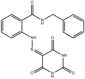 N-benzyl-2-[2-(2,4,6-trioxotetrahydro-5(2H)-pyrimidinylidene)hydrazino]benzamide Struktur