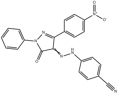 4-[2-(3-{4-nitrophenyl}-5-oxo-1-phenyl-1,5-dihydro-4H-pyrazol-4-ylidene)hydrazino]benzonitrile Struktur