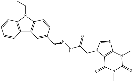 2-(1,3-dimethyl-2,6-dioxo-1,2,3,6-tetrahydro-7H-purin-7-yl)-N'-[(9-ethyl-9H-carbazol-3-yl)methylene]acetohydrazide Struktur