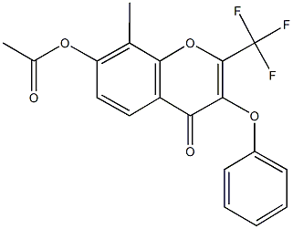 8-methyl-4-oxo-3-(phenyloxy)-2-(trifluoromethyl)-4H-chromen-7-yl acetate Struktur