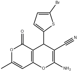 2-amino-4-(5-bromo-2-thienyl)-7-methyl-5-oxo-4H,5H-pyrano[4,3-b]pyran-3-carbonitrile Struktur