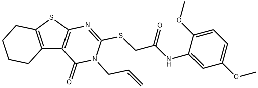 2-[(3-allyl-4-oxo-3,4,5,6,7,8-hexahydro[1]benzothieno[2,3-d]pyrimidin-2-yl)sulfanyl]-N-(2,5-dimethoxyphenyl)acetamide Struktur