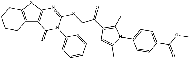 methyl 4-(2,5-dimethyl-3-{[(4-oxo-3-phenyl-3,4,5,6,7,8-hexahydro[1]benzothieno[2,3-d]pyrimidin-2-yl)sulfanyl]acetyl}-1H-pyrrol-1-yl)benzoate Struktur