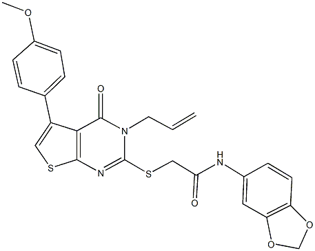 2-{[3-allyl-5-(4-methoxyphenyl)-4-oxo-3,4-dihydrothieno[2,3-d]pyrimidin-2-yl]sulfanyl}-N-(1,3-benzodioxol-5-yl)acetamide Struktur