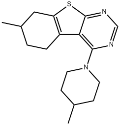 7-methyl-4-(4-methyl-1-piperidinyl)-5,6,7,8-tetrahydro[1]benzothieno[2,3-d]pyrimidine Struktur