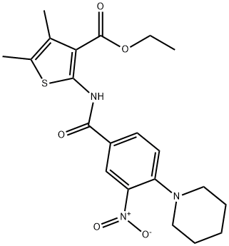 ethyl 2-{[3-nitro-4-(1-piperidinyl)benzoyl]amino}-4,5-dimethyl-3-thiophenecarboxylate Struktur