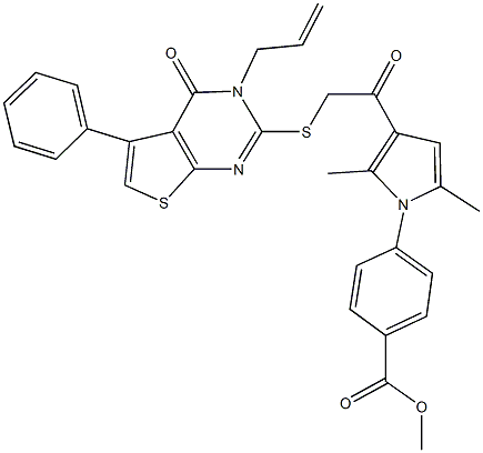 methyl 4-(3-{[(3-allyl-4-oxo-5-phenyl-3,4-dihydrothieno[2,3-d]pyrimidin-2-yl)sulfanyl]acetyl}-2,5-dimethyl-1H-pyrrol-1-yl)benzoate Struktur