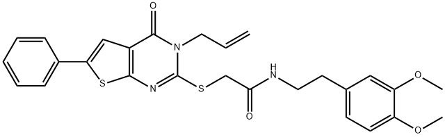 2-[(3-allyl-4-oxo-6-phenyl-3,4-dihydrothieno[2,3-d]pyrimidin-2-yl)sulfanyl]-N-[2-(3,4-dimethoxyphenyl)ethyl]acetamide Struktur