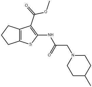 methyl 2-{[(4-methyl-1-piperidinyl)acetyl]amino}-5,6-dihydro-4H-cyclopenta[b]thiophene-3-carboxylate Struktur