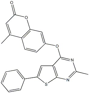 4-methyl-7-[(2-methyl-6-phenylthieno[2,3-d]pyrimidin-4-yl)oxy]-2H-chromen-2-one Struktur