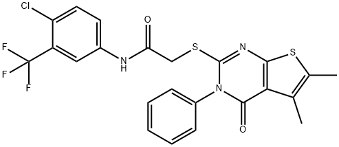 N-[4-chloro-3-(trifluoromethyl)phenyl]-2-[(5,6-dimethyl-4-oxo-3-phenyl-3,4-dihydrothieno[2,3-d]pyrimidin-2-yl)sulfanyl]acetamide Struktur