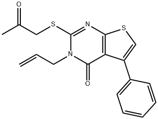 3-allyl-2-[(2-oxopropyl)sulfanyl]-5-phenylthieno[2,3-d]pyrimidin-4(3H)-one Struktur