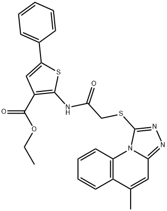 ethyl 2-({[(5-methyl[1,2,4]triazolo[4,3-a]quinolin-1-yl)sulfanyl]acetyl}amino)-5-phenyl-3-thiophenecarboxylate Struktur