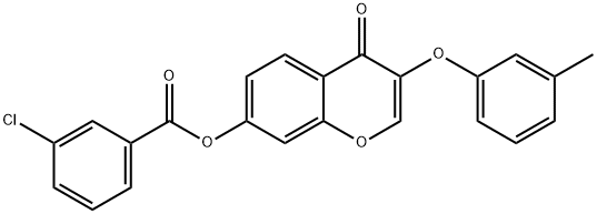 3-(3-methylphenoxy)-4-oxo-4H-chromen-7-yl 3-chlorobenzoate Struktur