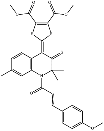 dimethyl 2-(1-[3-(4-methoxyphenyl)acryloyl]-2,2,7-trimethyl-3-thioxo-2,3-dihydro-4(1H)-quinolinylidene)-1,3-dithiole-4,5-dicarboxylate Struktur