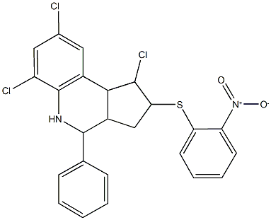 1,6,8-trichloro-2-({2-nitrophenyl}sulfanyl)-4-phenyl-2,3,3a,4,5,9b-hexahydro-1H-cyclopenta[c]quinoline Struktur