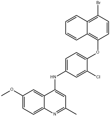 N-{4-[(4-bromo-1-naphthyl)oxy]-3-chlorophenyl}-6-methoxy-2-methyl-4-quinolinamine Struktur