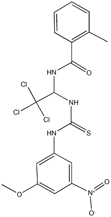 2-methyl-N-{2,2,2-trichloro-1-[({3-nitro-5-methoxyanilino}carbothioyl)amino]ethyl}benzamide Struktur