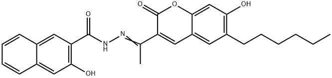 N'-[1-(6-hexyl-7-hydroxy-2-oxo-2H-chromen-3-yl)ethylidene]-3-hydroxy-2-naphthohydrazide Struktur