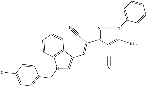 5-amino-3-{2-[1-(4-chlorobenzyl)-1H-indol-3-yl]-1-cyanovinyl}-1-phenyl-1H-pyrazole-4-carbonitrile Struktur