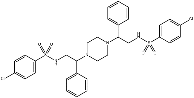 4-chloro-N-{2-[4-(2-{[(4-chlorophenyl)sulfonyl]amino}-1-phenylethyl)-1-piperazinyl]-2-phenylethyl}benzenesulfonamide Struktur