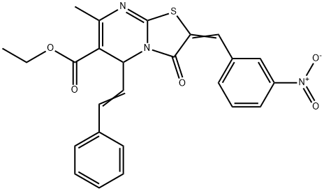 ethyl 2-{3-nitrobenzylidene}-7-methyl-3-oxo-5-(2-phenylvinyl)-2,3-dihydro-5H-[1,3]thiazolo[3,2-a]pyrimidine-6-carboxylate Struktur