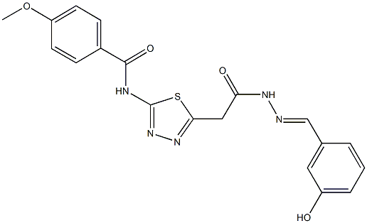 N-(5-{2-[2-(3-hydroxybenzylidene)hydrazino]-2-oxoethyl}-1,3,4-thiadiazol-2-yl)-4-methoxybenzamide Struktur