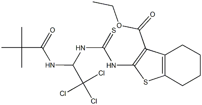 ethyl 2-{[({2,2,2-trichloro-1-[(2,2-dimethylpropanoyl)amino]ethyl}amino)carbothioyl]amino}-4,5,6,7-tetrahydro-1-benzothiophene-3-carboxylate Struktur