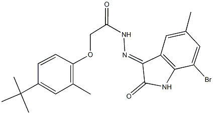 N'-(7-bromo-5-methyl-2-oxo-1,2-dihydro-3H-indol-3-ylidene)-2-(4-tert-butyl-2-methylphenoxy)acetohydrazide Struktur