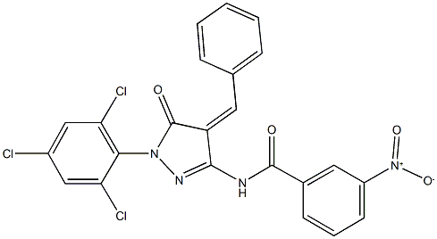 N-[4-benzylidene-5-oxo-1-(2,4,6-trichlorophenyl)-4,5-dihydro-1H-pyrazol-3-yl]-3-nitrobenzamide Struktur