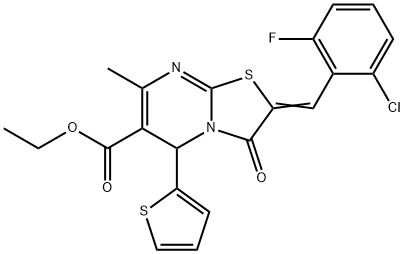 ethyl 2-(2-chloro-6-fluorobenzylidene)-7-methyl-3-oxo-5-(2-thienyl)-2,3-dihydro-5H-[1,3]thiazolo[3,2-a]pyrimidine-6-carboxylate Struktur