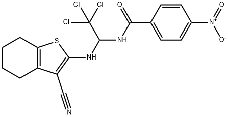 4-nitro-N-{2,2,2-trichloro-1-[(3-cyano-4,5,6,7-tetrahydro-1-benzothien-2-yl)amino]ethyl}benzamide Struktur