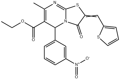 ethyl 5-{3-nitrophenyl}-7-methyl-3-oxo-2-(2-thienylmethylene)-2,3-dihydro-5H-[1,3]thiazolo[3,2-a]pyrimidine-6-carboxylate Struktur