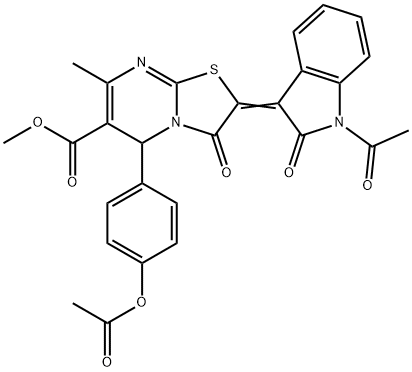 methyl 2-(1-acetyl-2-oxo-1,2-dihydro-3H-indol-3-ylidene)-5-[4-(acetyloxy)phenyl]-7-methyl-3-oxo-2,3-dihydro-5H-[1,3]thiazolo[3,2-a]pyrimidine-6-carboxylate Struktur