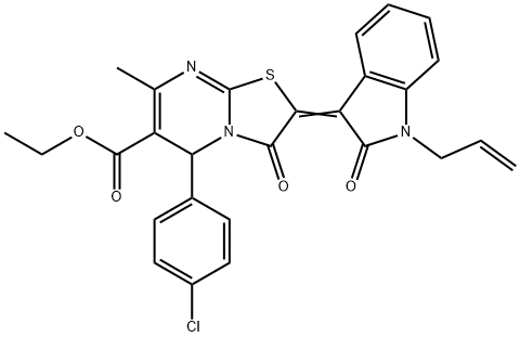 ethyl 2-(1-allyl-2-oxo-1,2-dihydro-3H-indol-3-ylidene)-5-(4-chlorophenyl)-7-methyl-3-oxo-2,3-dihydro-5H-[1,3]thiazolo[3,2-a]pyrimidine-6-carboxylate Struktur