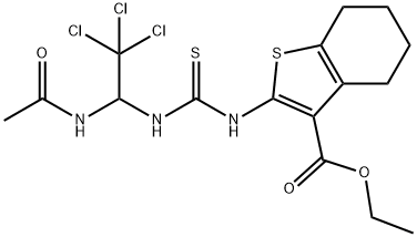 ethyl 2-[({[1-(acetylamino)-2,2,2-trichloroethyl]amino}carbothioyl)amino]-4,5,6,7-tetrahydro-1-benzothiophene-3-carboxylate Struktur