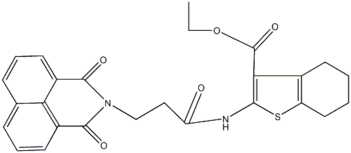 ethyl 2-{[3-(1,3-dioxo-1H-benzo[de]isoquinolin-2(3H)-yl)propanoyl]amino}-4,5,6,7-tetrahydro-1-benzothiophene-3-carboxylate Struktur