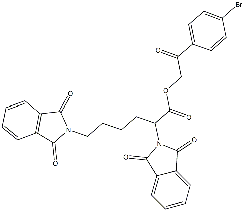 2-(4-bromophenyl)-2-oxoethyl 2,6-bis(1,3-dioxo-1,3-dihydro-2H-isoindol-2-yl)hexanoate Struktur